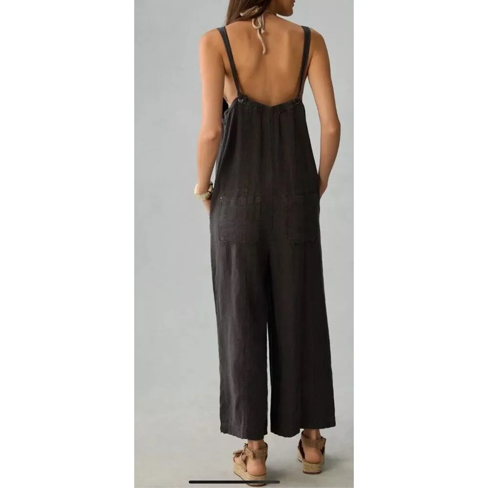 Anthropologie Pilcro Jumpsuit Women Carbon V-Neck Linen Beach Vacay Sz XLP NWT - Image 3