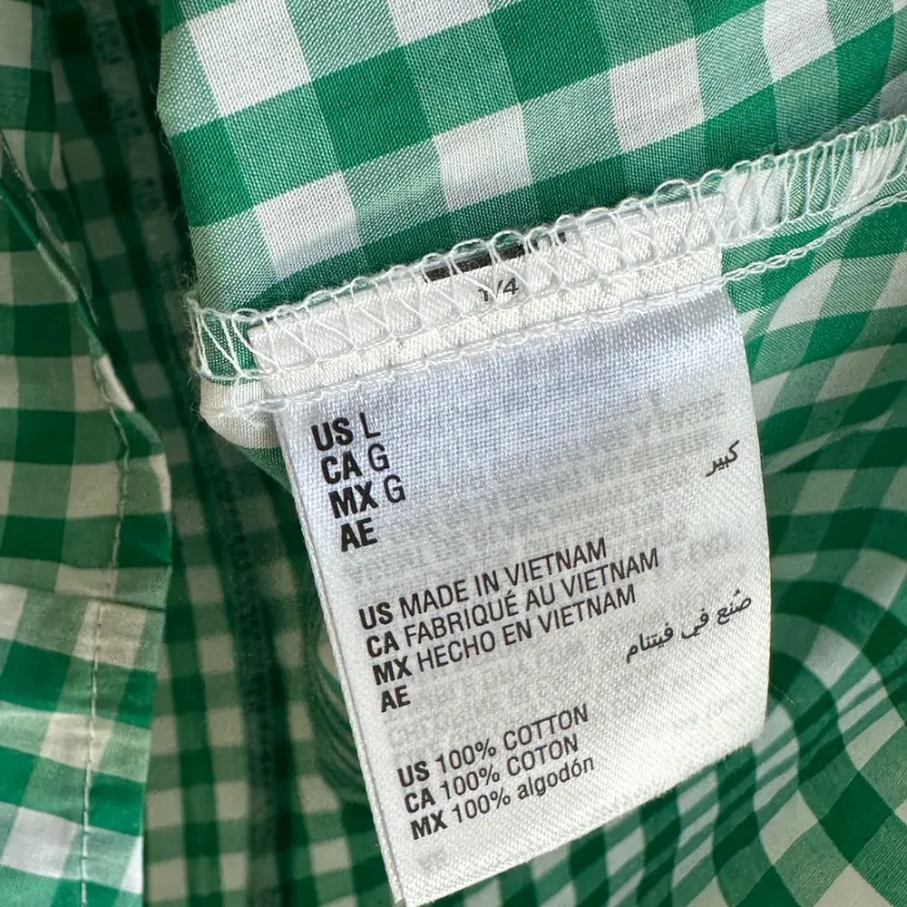 Charter Club Green Gingham Ruffle Blouse Sz L Button Down Long Sleeve Preppy - Image 9