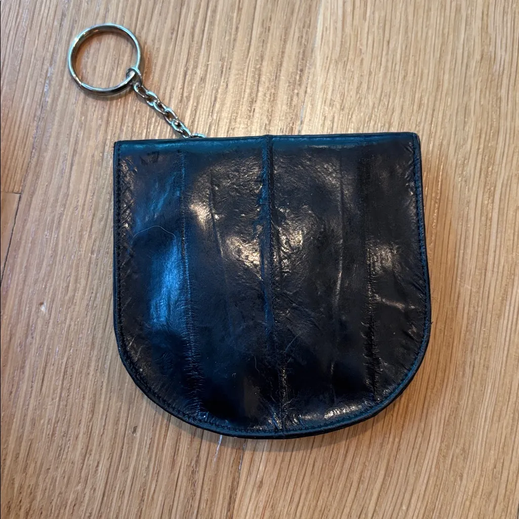 Vintage Eel Skin Wallet Black Coin Purse Bag Charm - Image 2