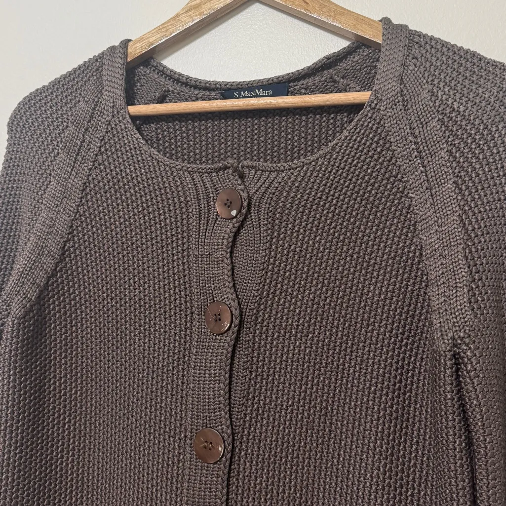 MaxMara Silk Knit Cardigan Sweater Size Medium Brown Knit Jumper Chunky - Image 4