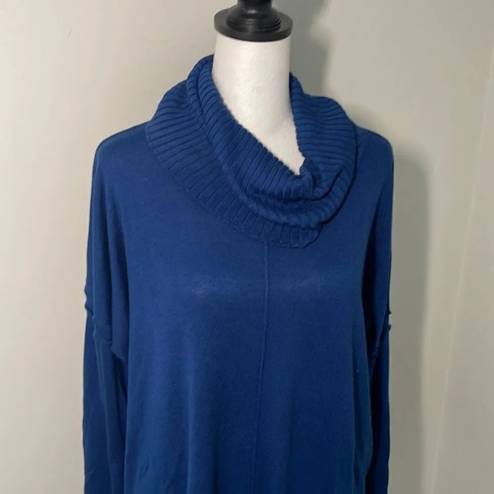Cupio Womens Cowl Neck Sweater Pullover Long Sleeve Knit Ribbed Blue Size XL - Image 2