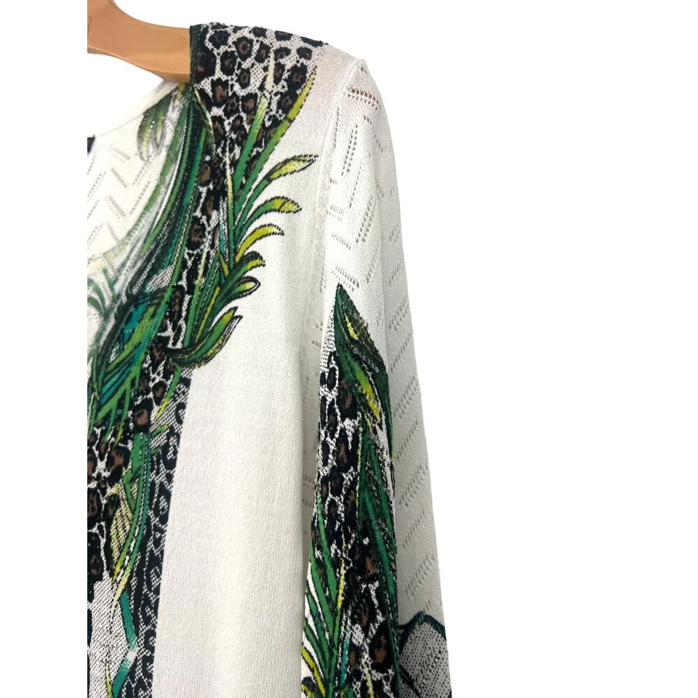 Alberto Makali | M | Knit Blouse Top  Tunic Knit Animal Print Botanical Peacock - Image 3