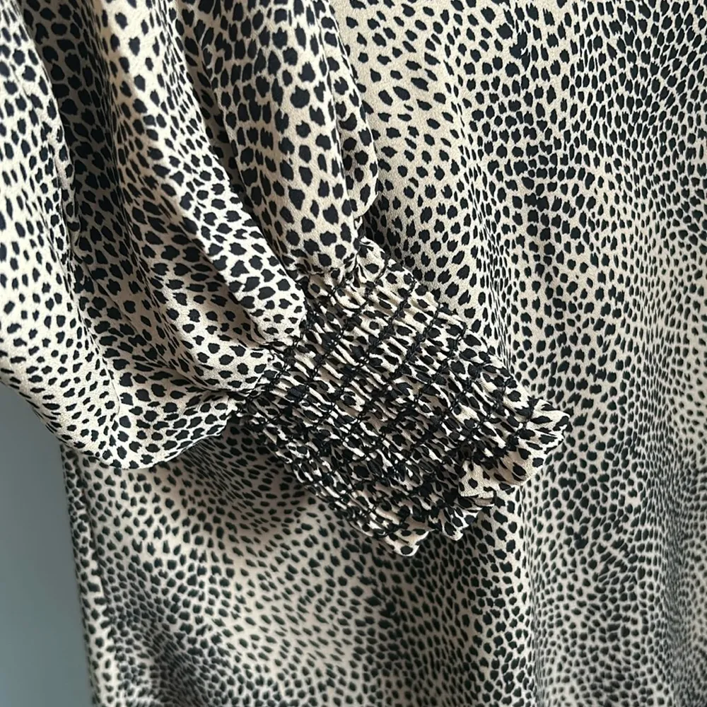 New Evereve’s Allison Joy Long Sleeve V-Neck Animal Print Ruffle Collar Blouse - Image 4