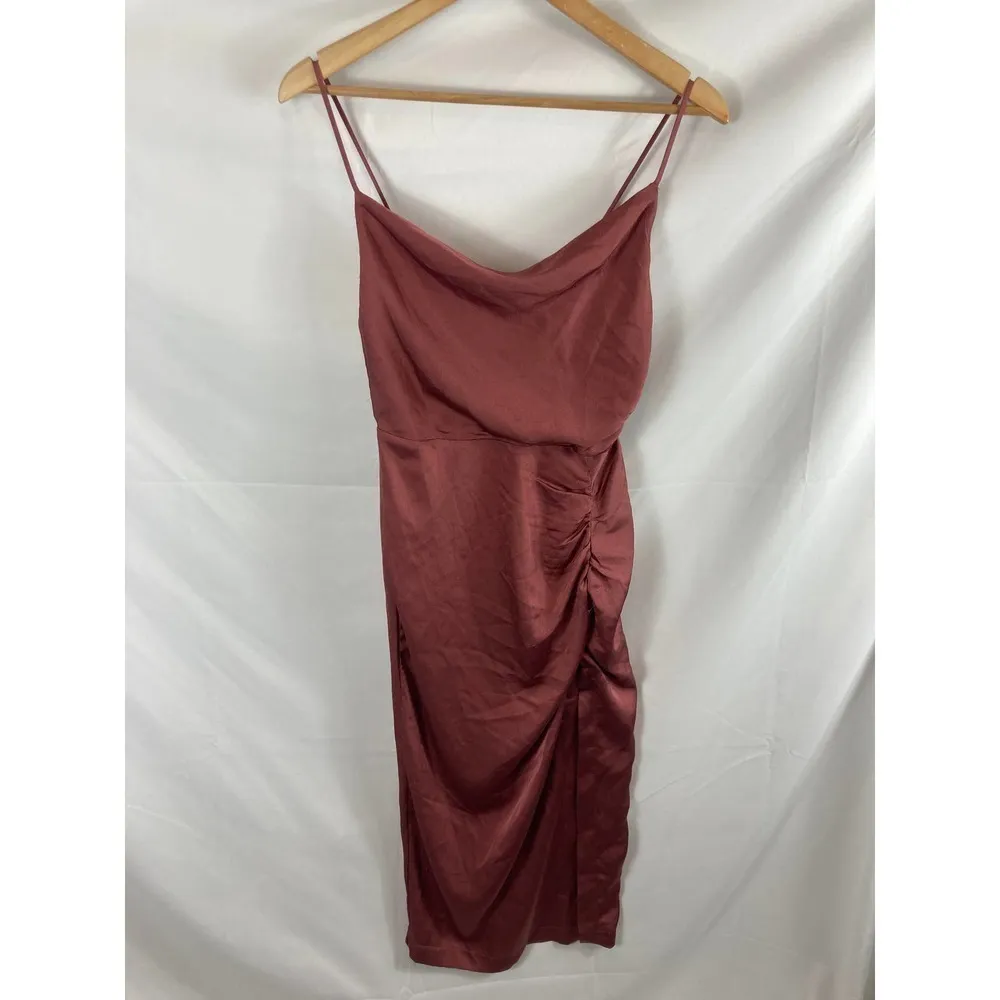 Floret Studios Ruched Satin Slipdress in Dark Mauve size small Pink - Image 2