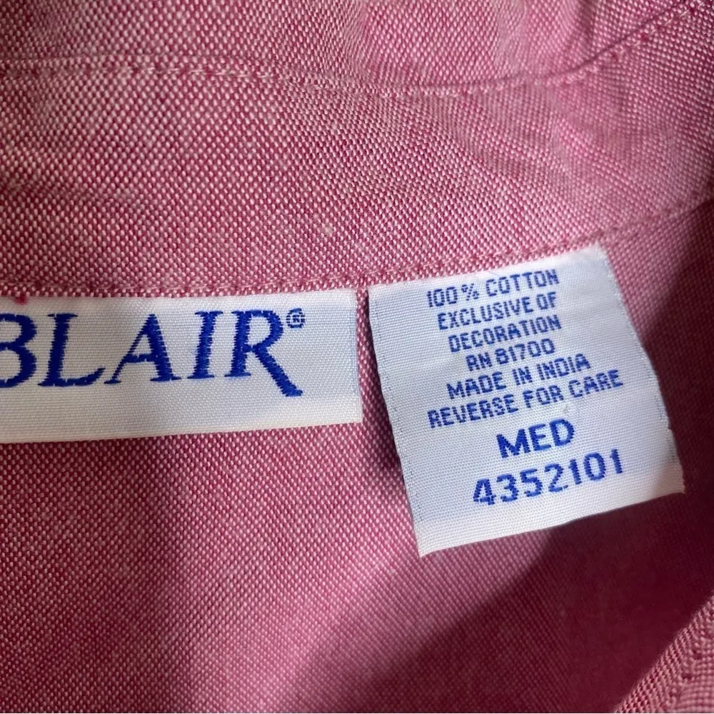 Blair  Pink Embroidered Button Up Collared Blouse Top Size Medium - Image 6