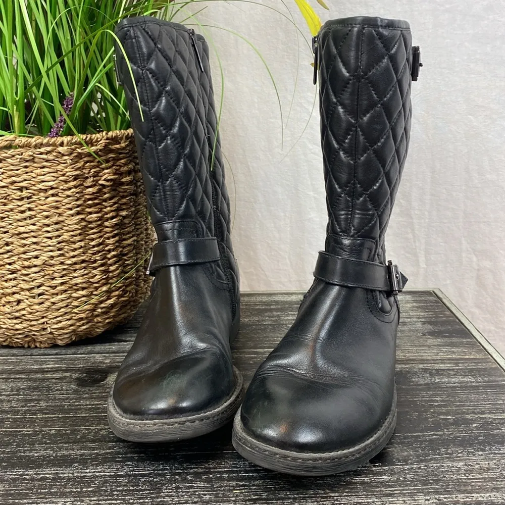 Saks 5th Avenue Black Quilted Zip Up Buckle Moto Calf Boots 7 - Image 2