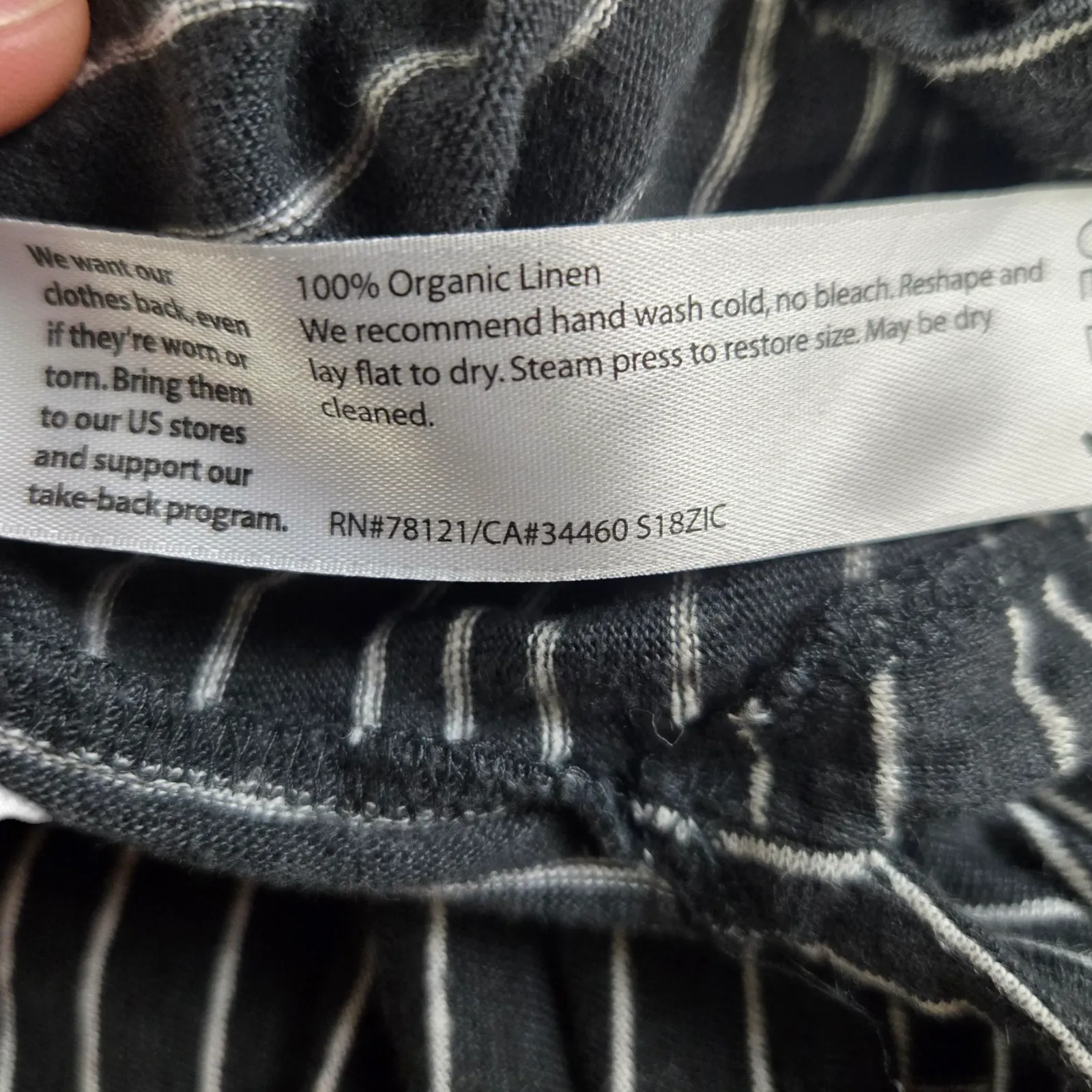 Eileen Fisher Black White Organic Linen Boxy Striped Minimal Blouse Size Large - Image 7