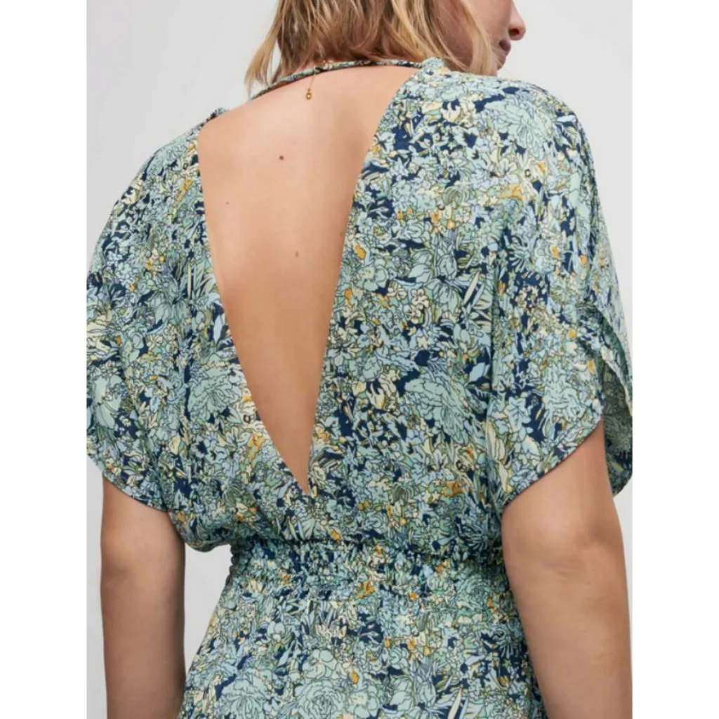 💕MAJE💕 Printed Chiffon Scarf Dress Celadon Blue Bouquet Floral Print 36 = US S - Image 9