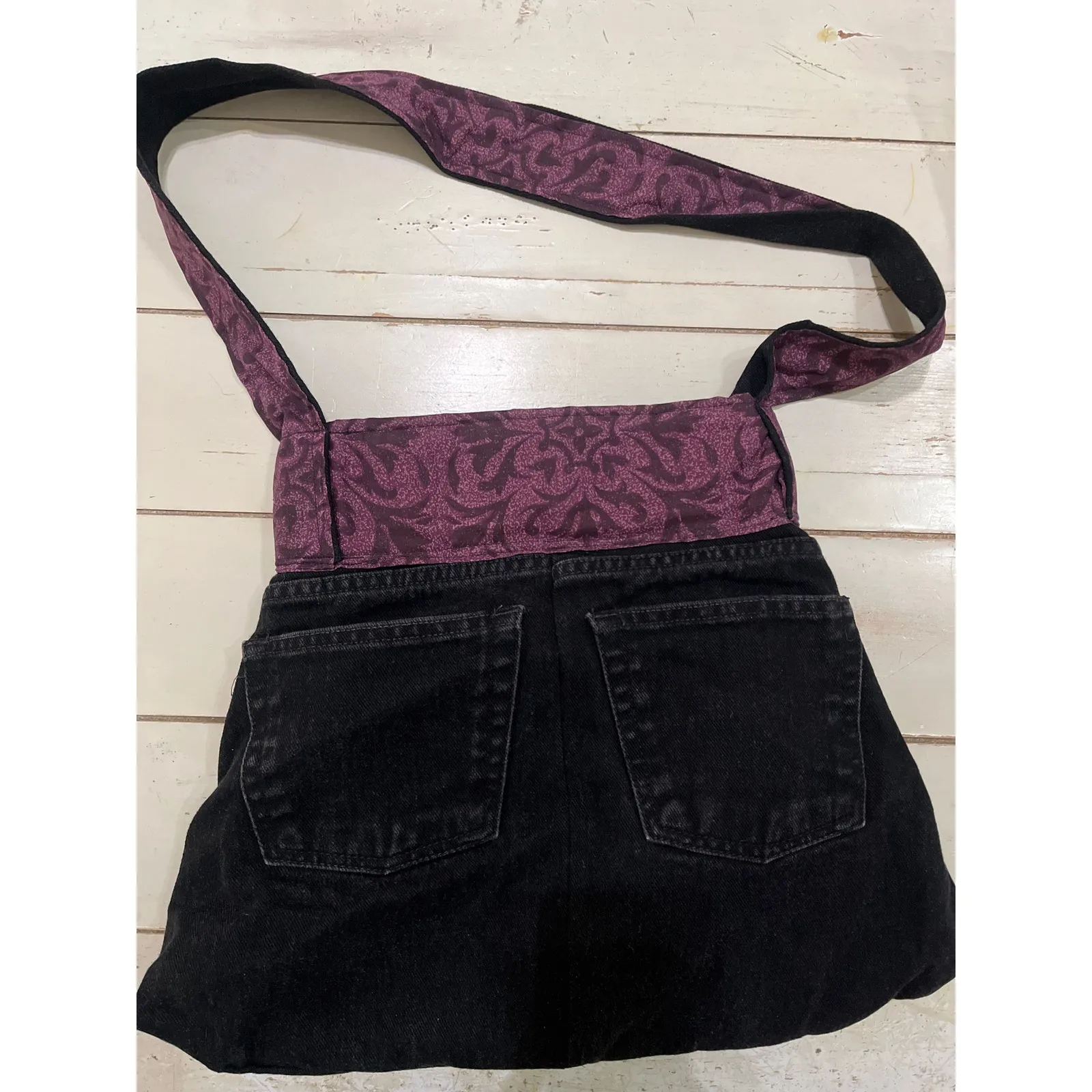 Handmade Black Denim Handbag Bohemian Glam Beaded Tassels 12x13 Handsewn - Image 3