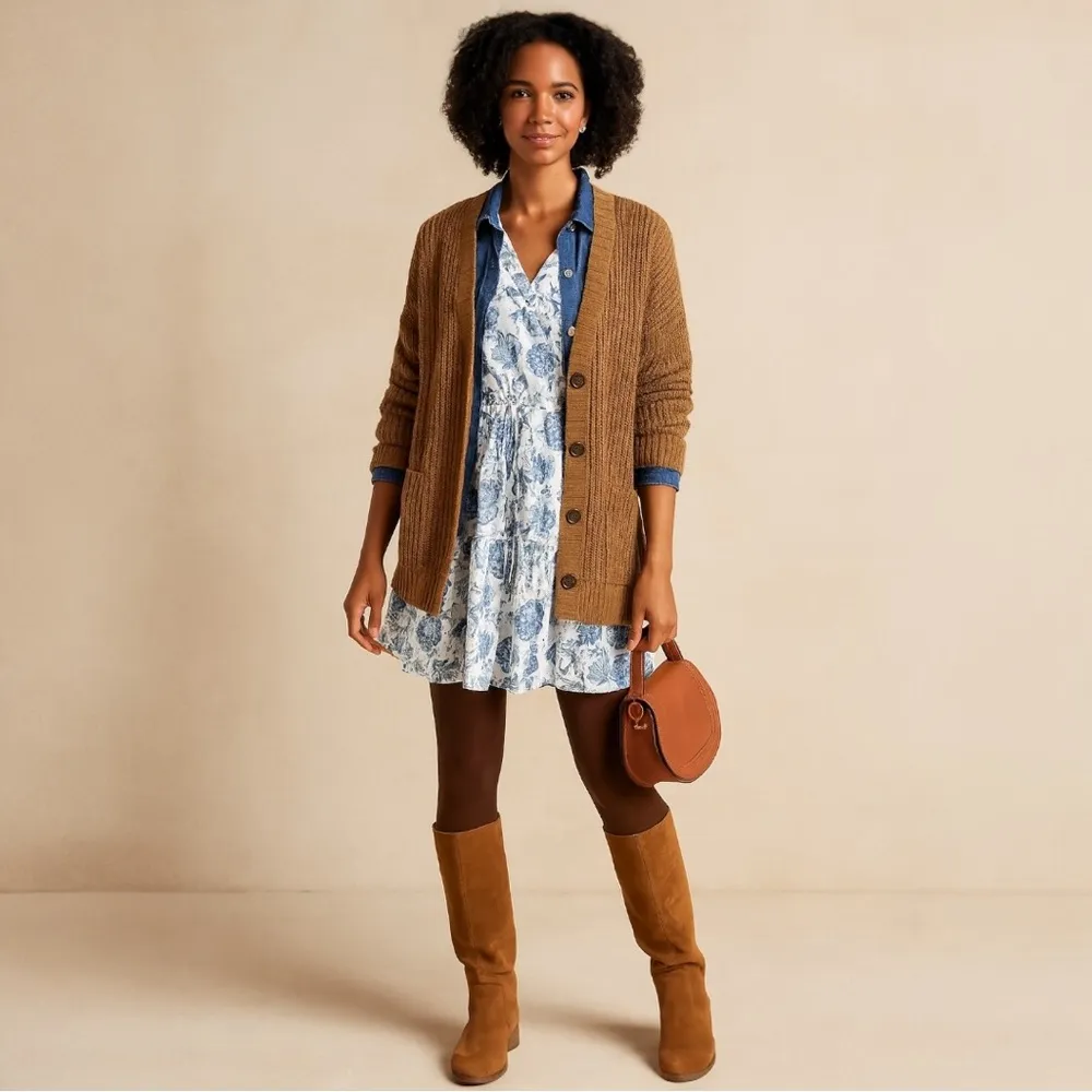 NWOT Lucky Brand Blue White Floral Paisley Faux Wrap Mini Sundress - Size 12 - Image 12