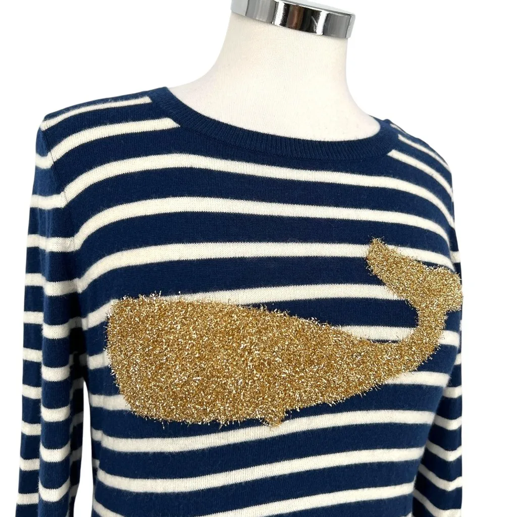 Talbots Nautical Gold Whale Navy White Striped Sweater Size Small - Image 3