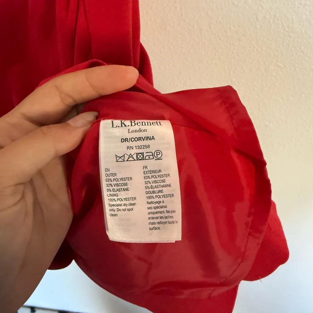 LK Bennett Vibrant Red Midi Dress Size 2 - Image 4