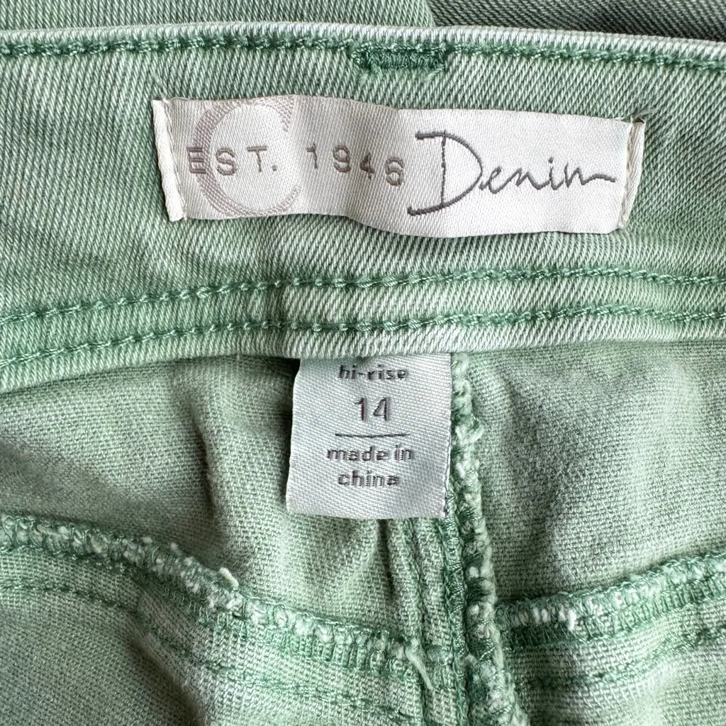 Light Green Cropped Capri Ruffle Hem Jeans High Rise C EST 1946 Denim Boho 14 - Image 5