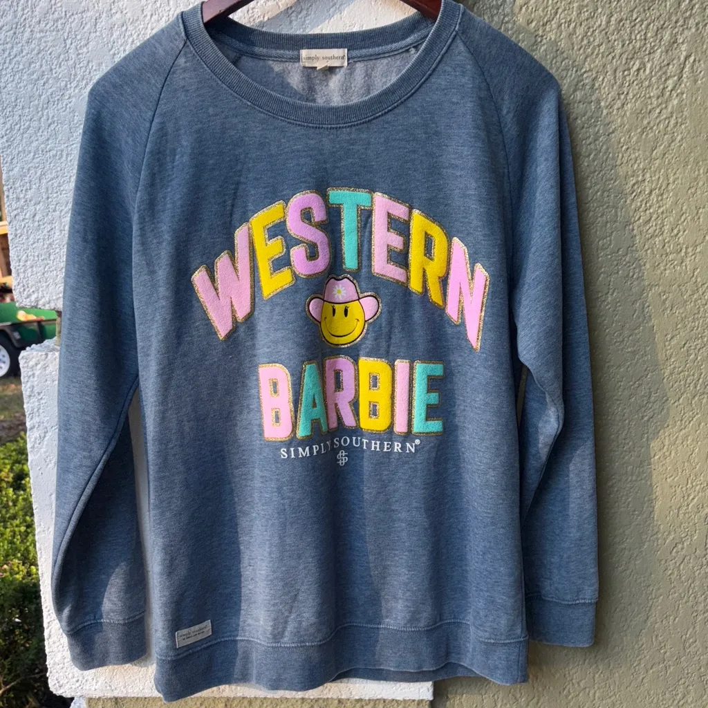 Simply Southern Western Barbie Blue Crewneck Sweater - Image 5
