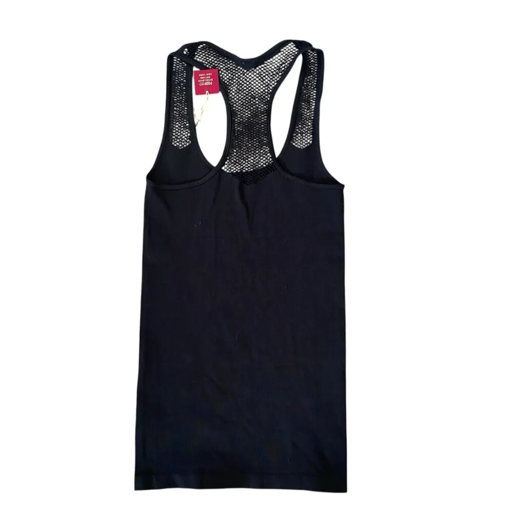 Poof M/L black racerback stretchy women's tank top summer NWT! - Image 2