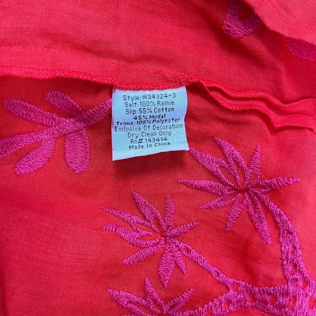 NWOT Johnny Was Ramie Embroidery Ruffles Red Luciana Tie Front Sleeve Dress XL - Image 15