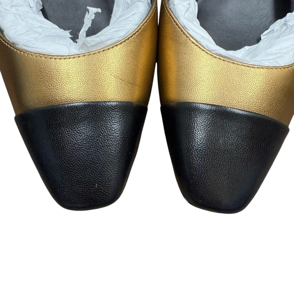 Veronica Beard Cecile Slingback Heels Women’s Sz 7.5 Black Gold Leather Cap-Toe - Image 3