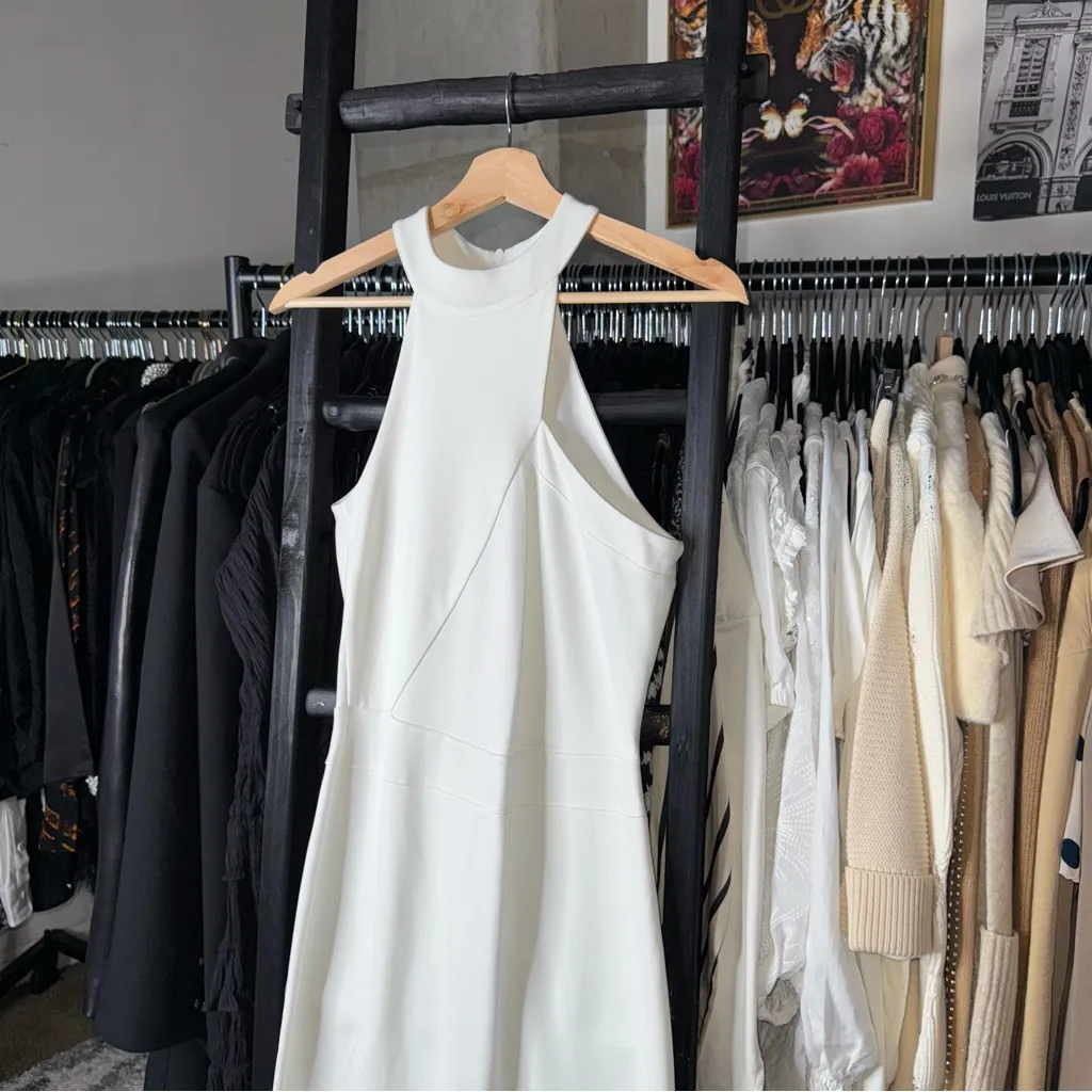 Marcella NYC Small White Knit Halter High Neck Sleeveless Maxi Slit Dress - Image 5