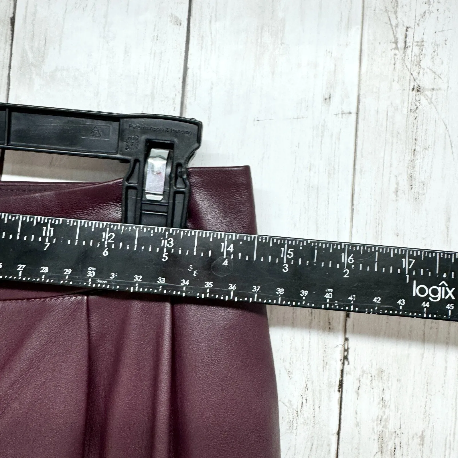 Express Pants Women Size 4L Brown Red Trousers Slim Faux Leather Pleated Pockets - Image 2