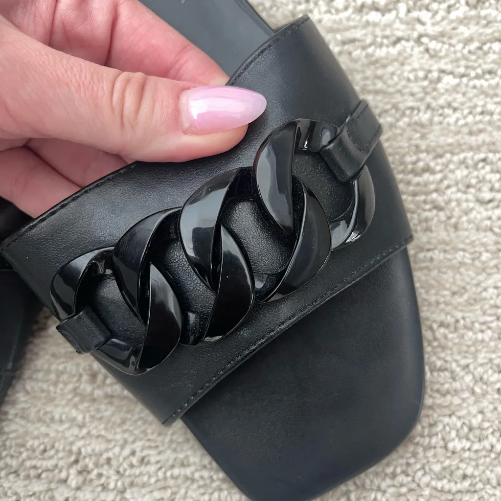 SUMMER PU LEATHER FLATS 8.5 Black - Image 2