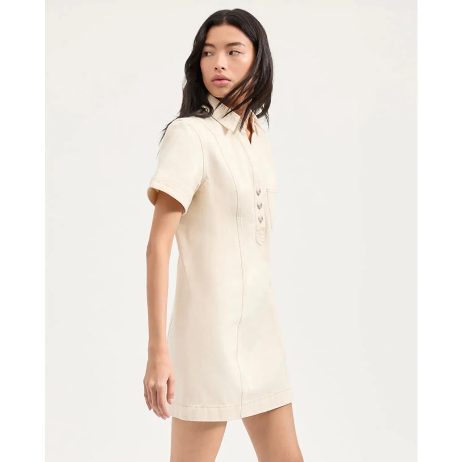 NEW NWT Veronica Beard Otto Polo Mini Dress Womens 6 Ecru Beige Denim - Image 2