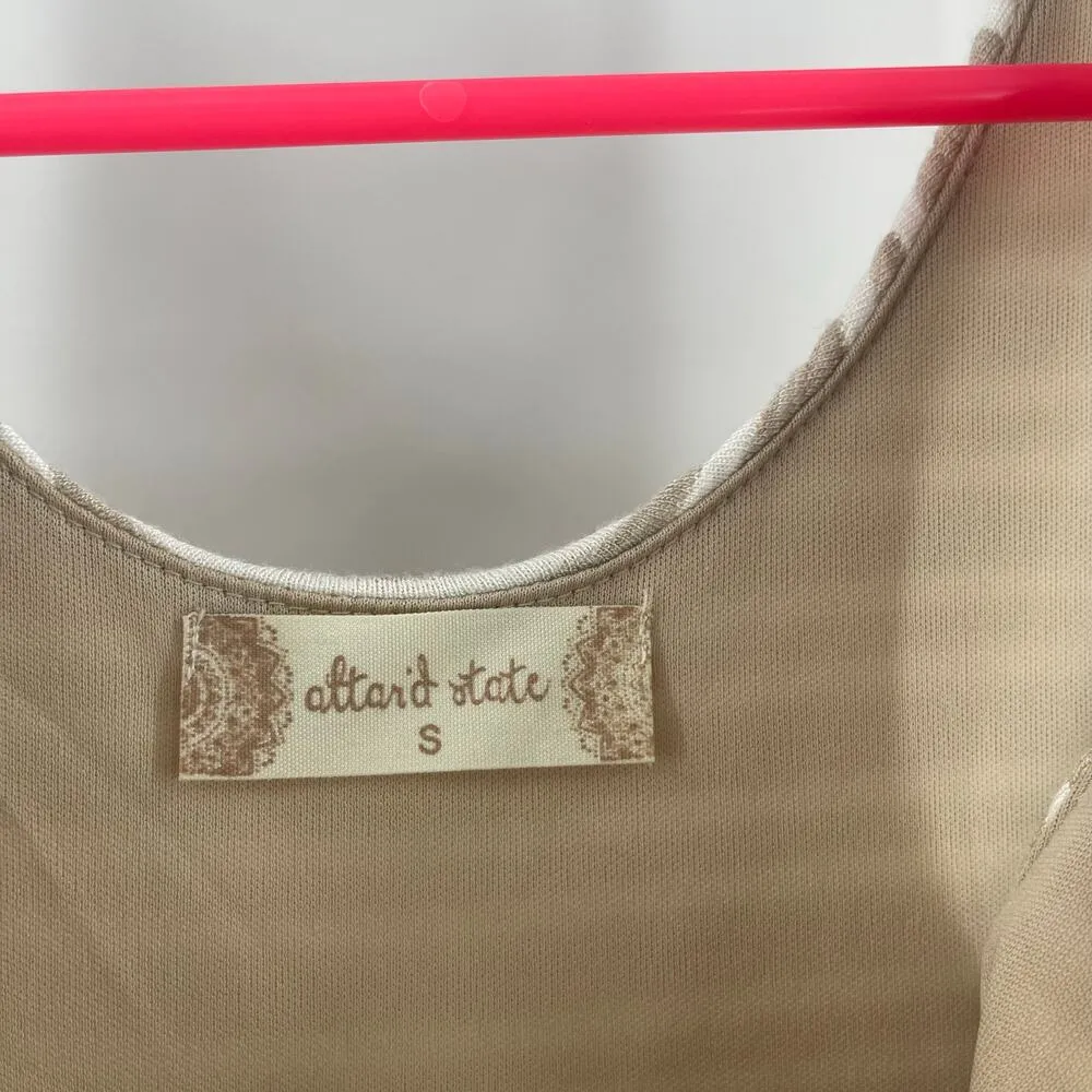 ALTAR'D STATE Dress SZ Small NWT Fit And Flare Stripe Taupe White Skater Casual - Image 3