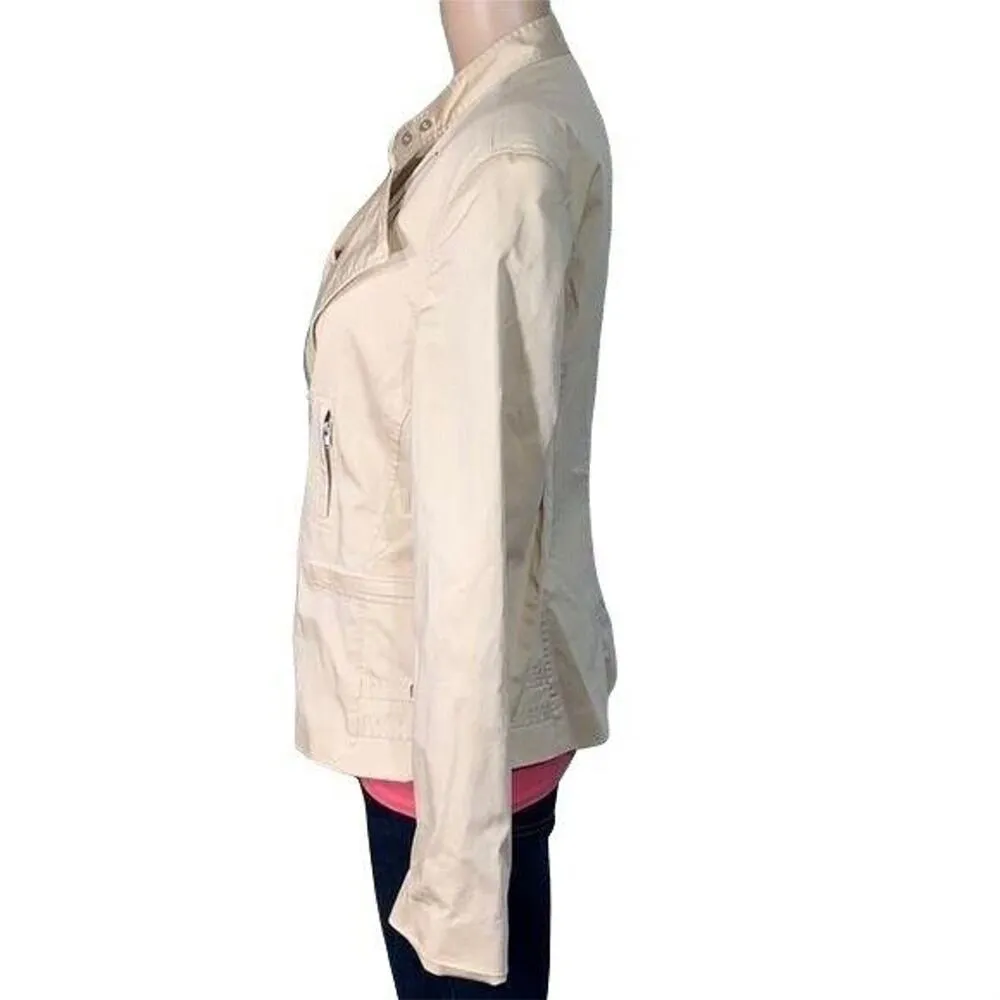 Votre Nom Womens Moto Jacket Coat Asymmetrical Zip Lightweight Beige Size 12 - Image 3