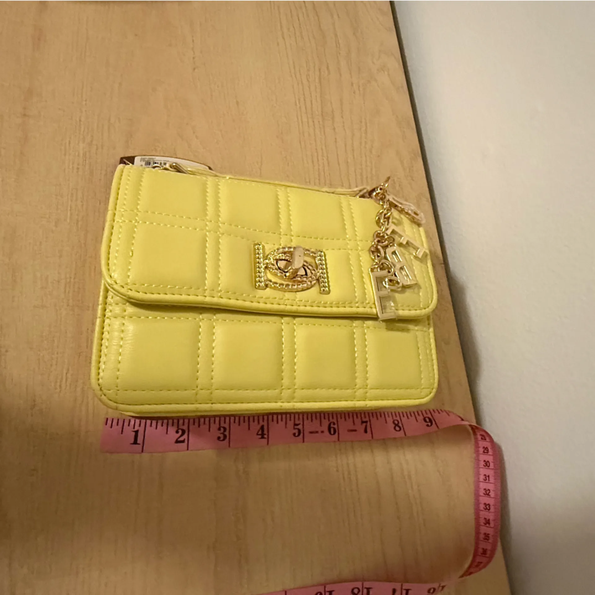 bebe Yellow Quilted Mini Bag with Chain - Image 4