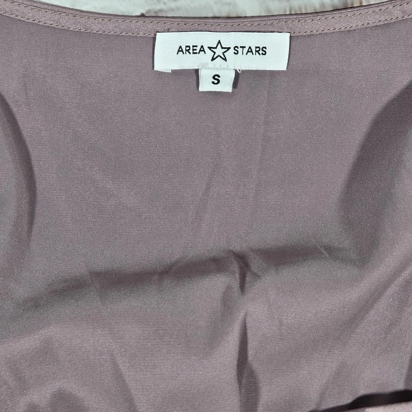 AREA STARS‎ Lavender Satin Ruffle Slit Long Dress Square Neck Long Sleeve S Purple - Image 4