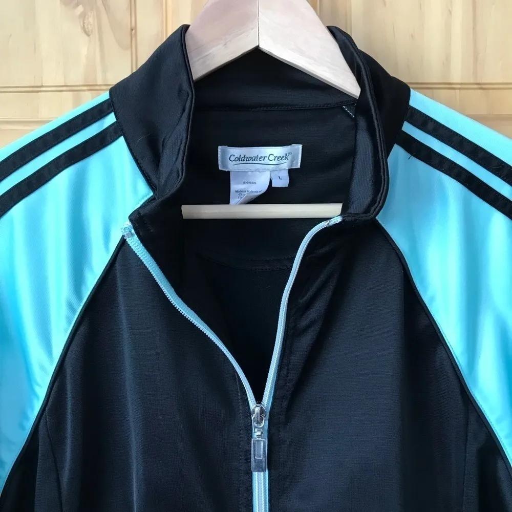 𝅺Coldwater Creek colorblock zip front performance wear track jacket large - Image 3