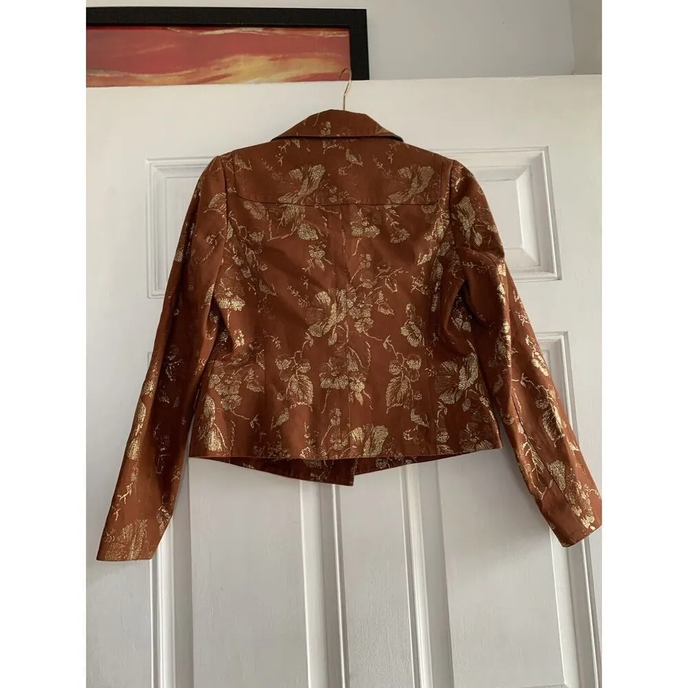 Apostrophe Luxury is a State of Mind women blazer Brown‎ Gold Floral Size 2 - Image 5