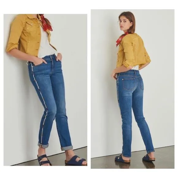 Anthropologie Pilcro Embroidered Slim Boyfriend Crop Cropped Stretch Jeans 28 - Image 2