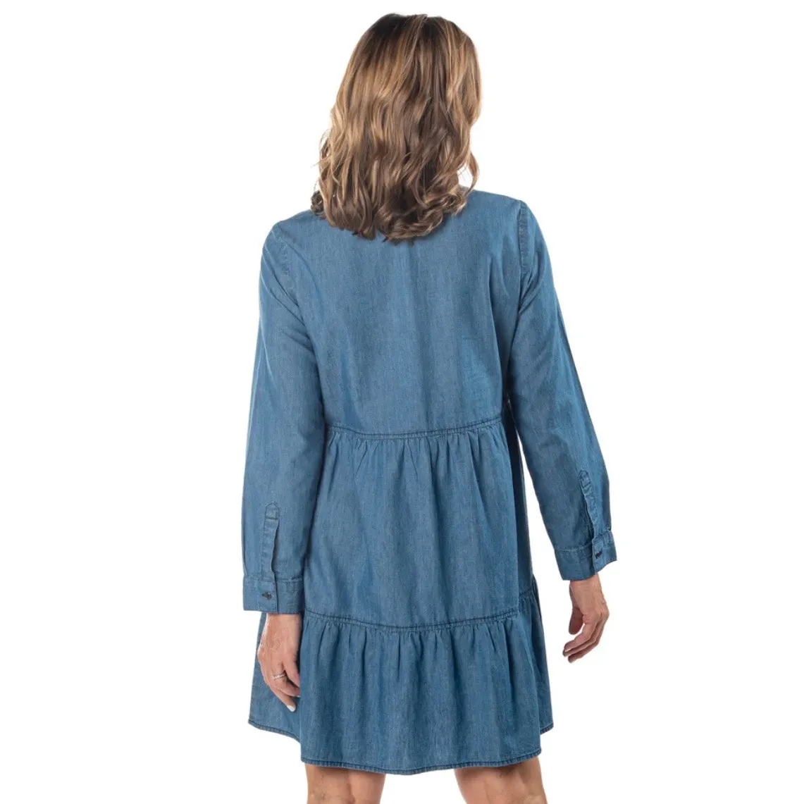 NEW! Linda Anderson Long Sleeve Denim Tiered Dress Size Large NWT Blue - Image 2