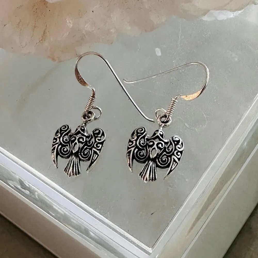 Sterling Silver Raven Filigree Drop Earrings - Image 3