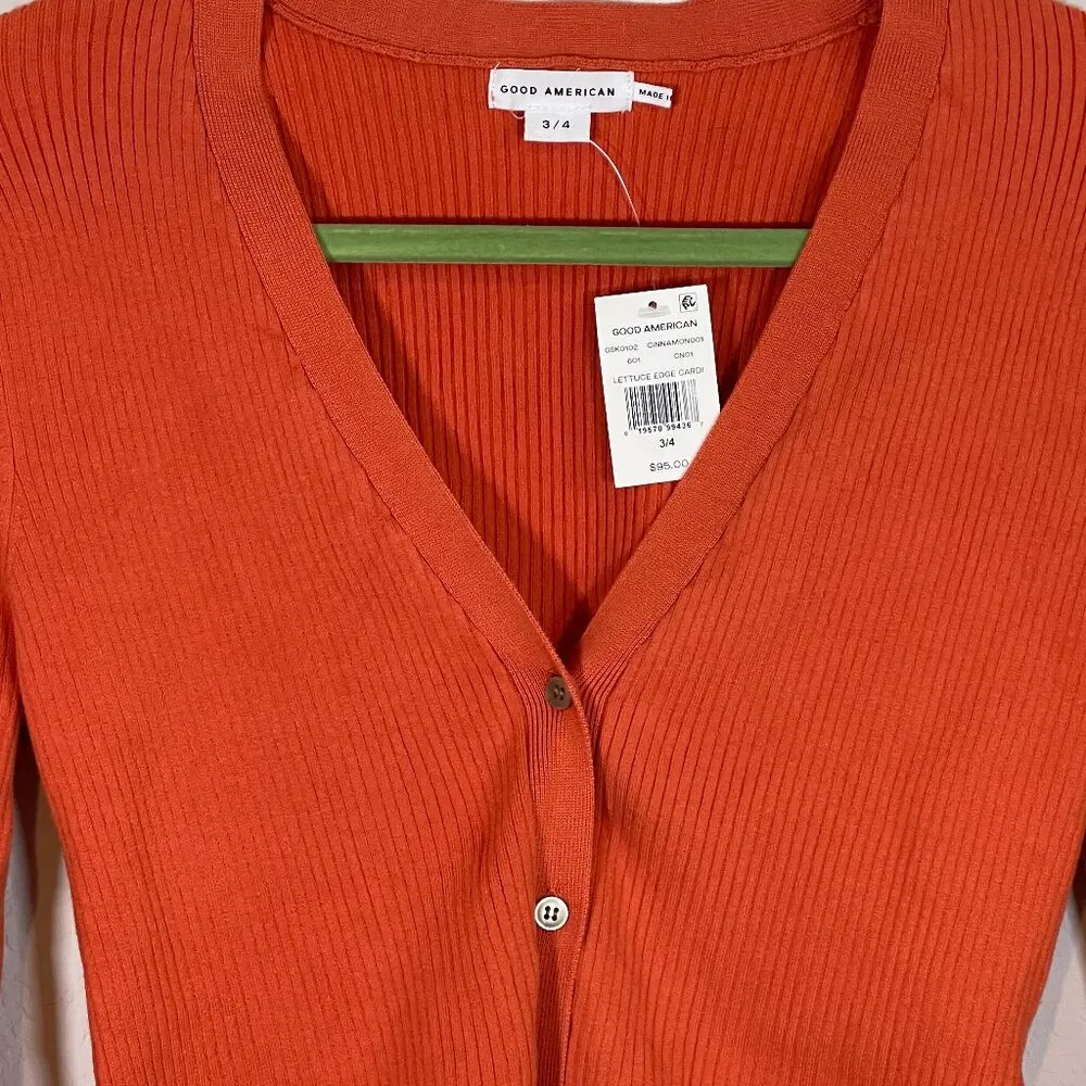 NWT Good American Lettuce Edge Cardigan in Cinnamon in size 3/4 (L/XL) - Image 3