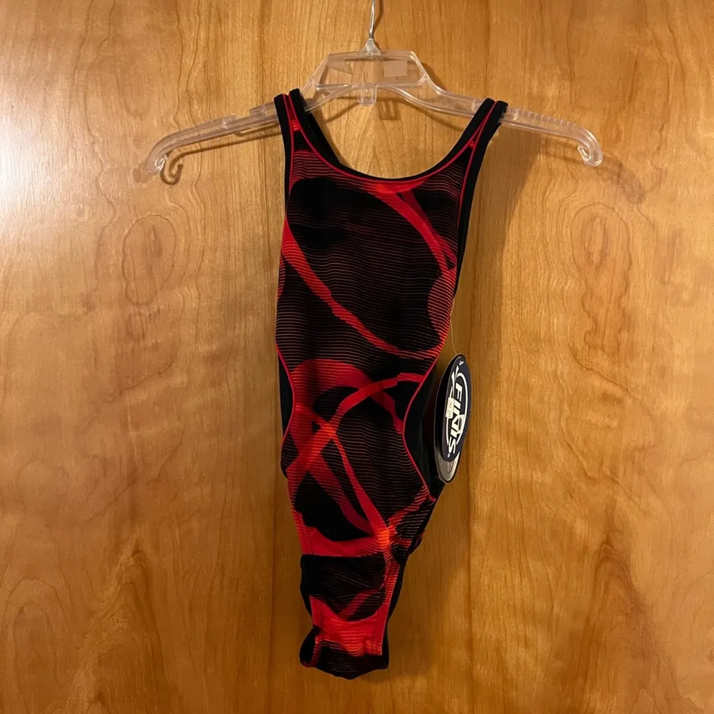 FINIS Swimsuit Red Black One Piece Swim Suit Aqua Tuff NWT Bladeback Size 26 - Image 13