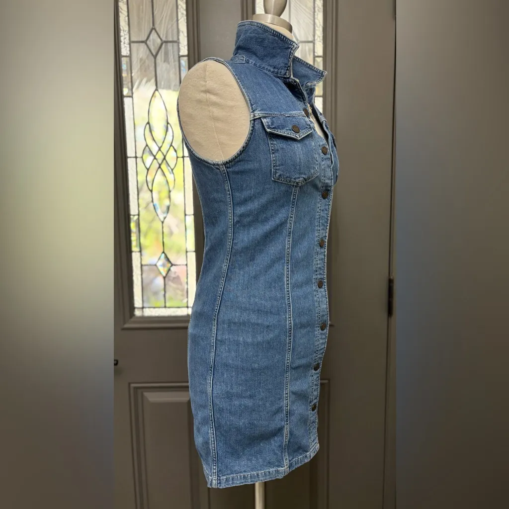 Levi's  Classic Aubrey Sleeveless Denim Snap Front Collared Dress | Size Small - Image 4