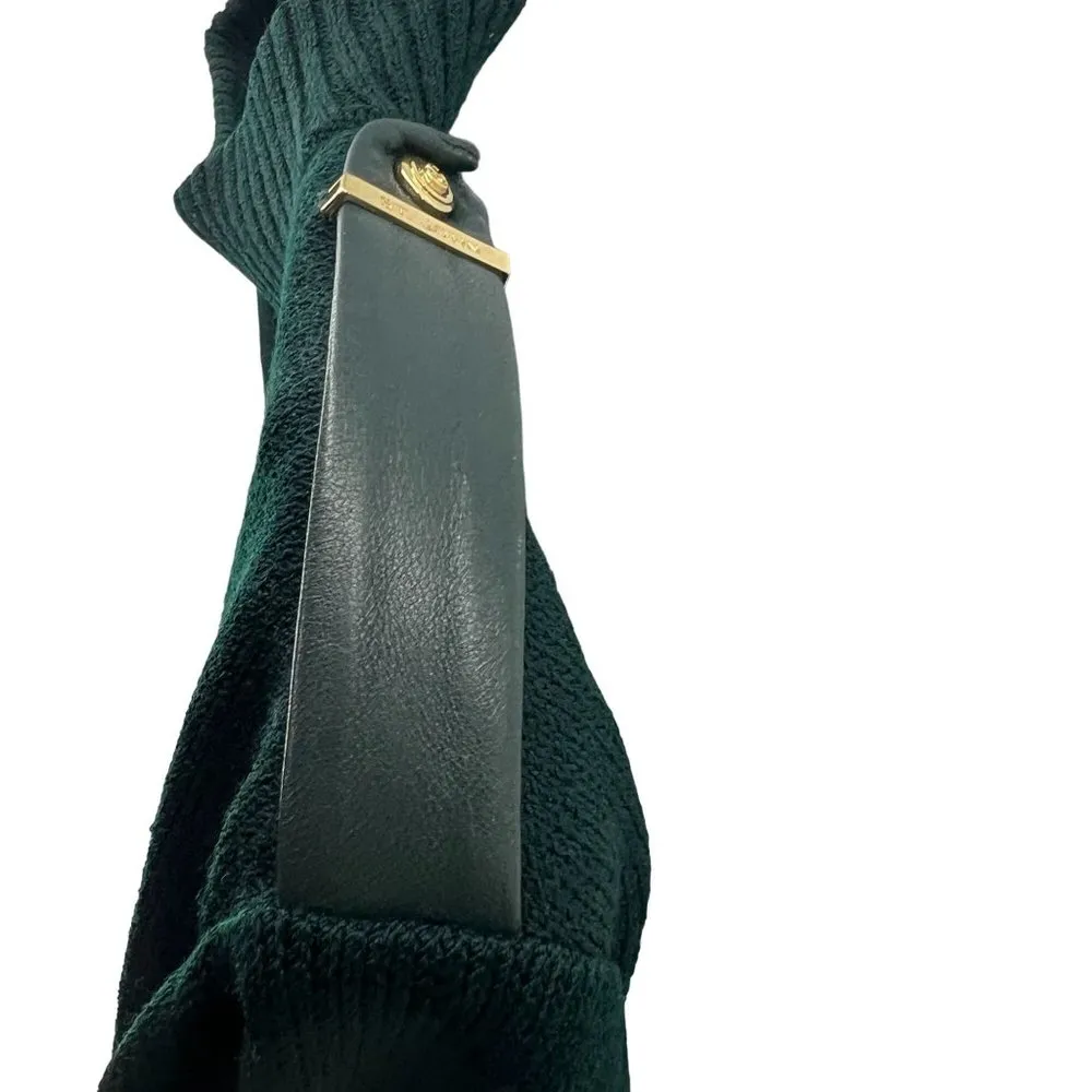 VTG St John Dark Green Knit Sweater Leather Epaulettes Shoulder Detail Size 14 - Image 4