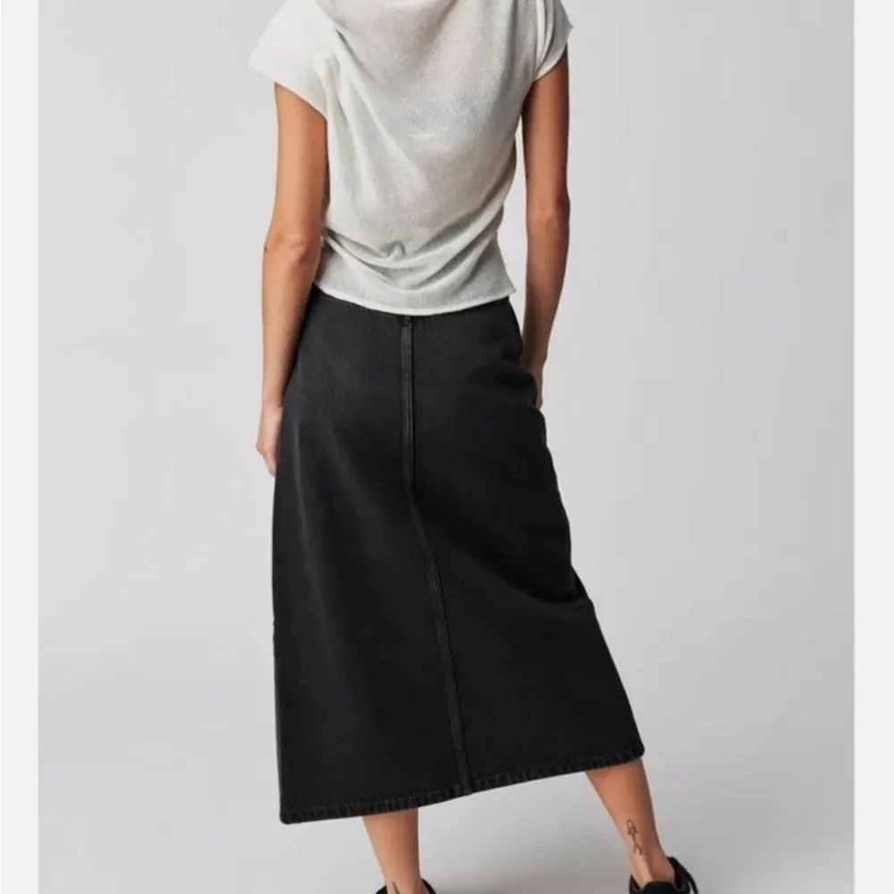 We The Free x Free People Madison Denim Midi Skirt In Black 29 - Image 2