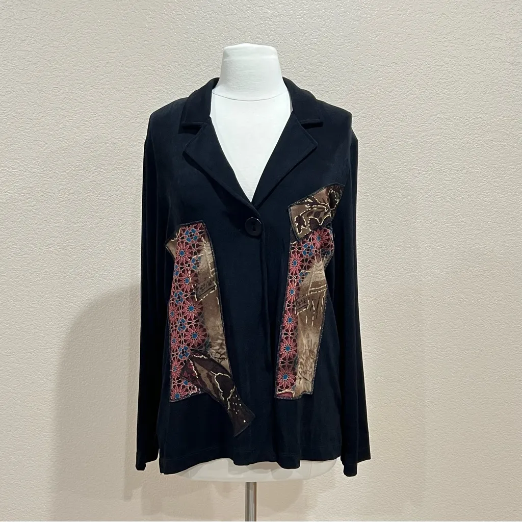 Picadilly Fashions Floral Patchwork Black Blazer Cardigan Size Medium - Image 3