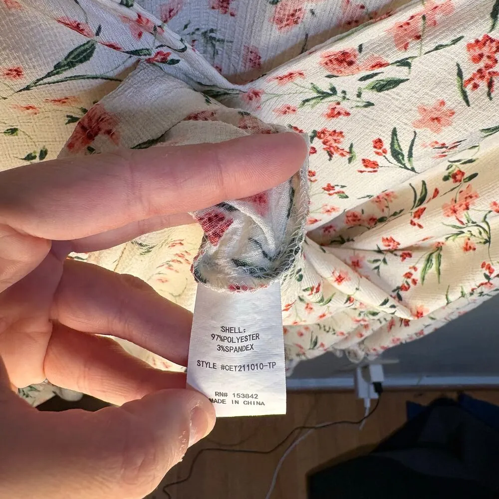 Melloday White Pink Green Floral 3/4 Ruffle Sleeves Flowy Blouse Cottage Fairy - Image 4