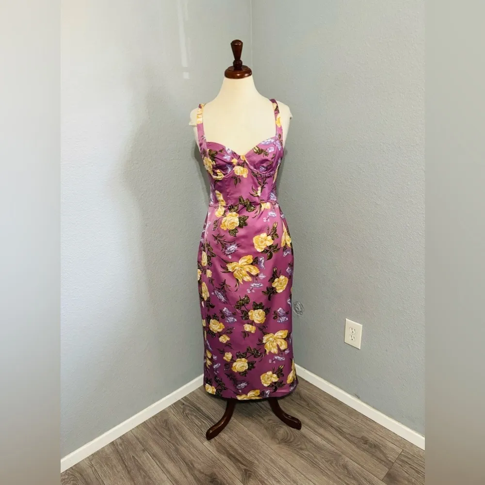 Zara Women Floral Pink Printed Corset Style Dress Underwire Sweetheart Neck Sz M - Image 7