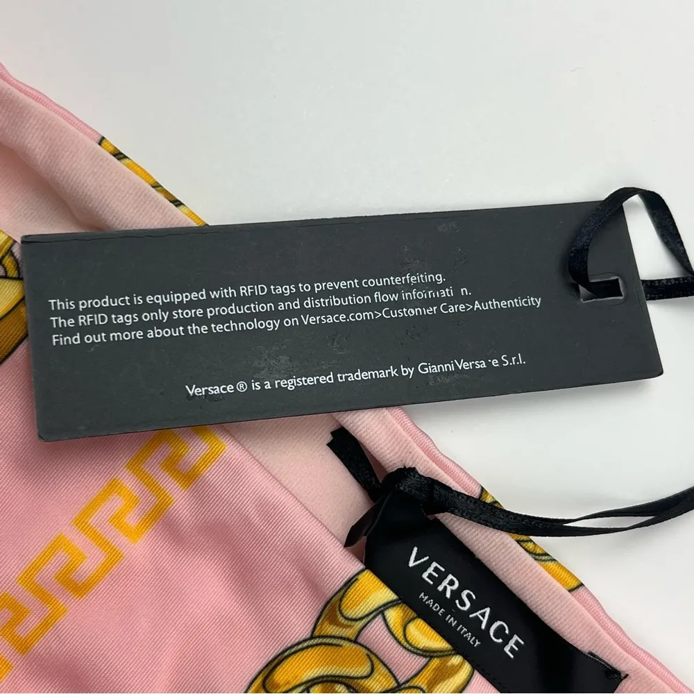 VERSACE Pink Chain Bikini Bottoms Women Size 3 Medium Pink Yellow NEW *TINY FLAW - Image 8