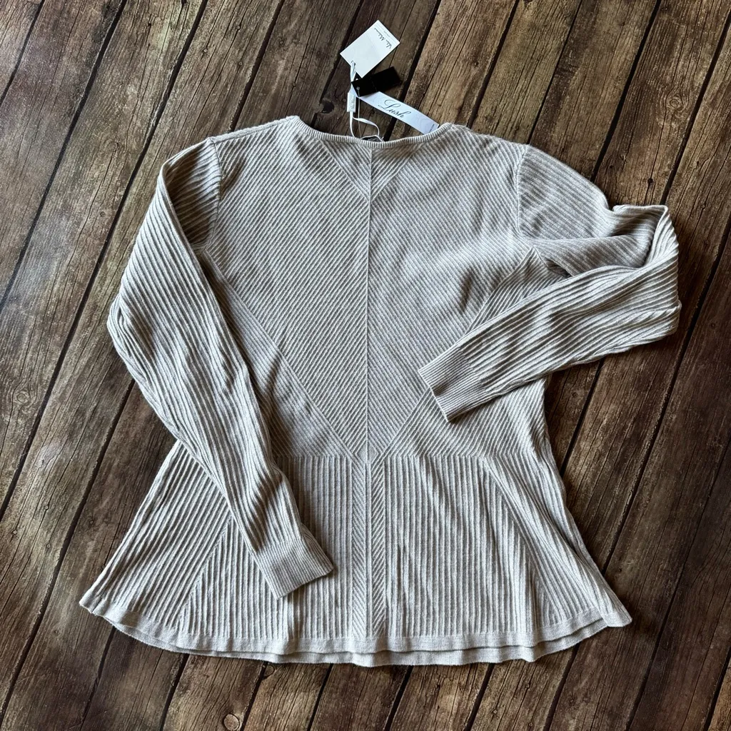 🍁 Villa Milano Ribbed Peplum Sweater | Heather Latte | Size Large | NWT - Image 4