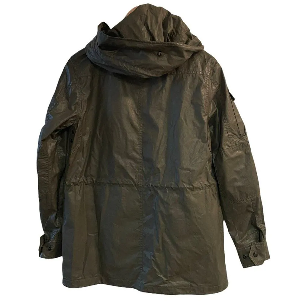 SAM Olive Waxed Hooded Parka Jacket Green - Image 2