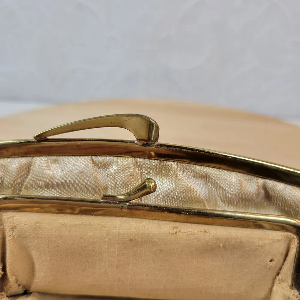 Vintage Clasp Clutch Pocketbook Womens 7" Gray Gold Frame Purse Evening Bag - Image 7