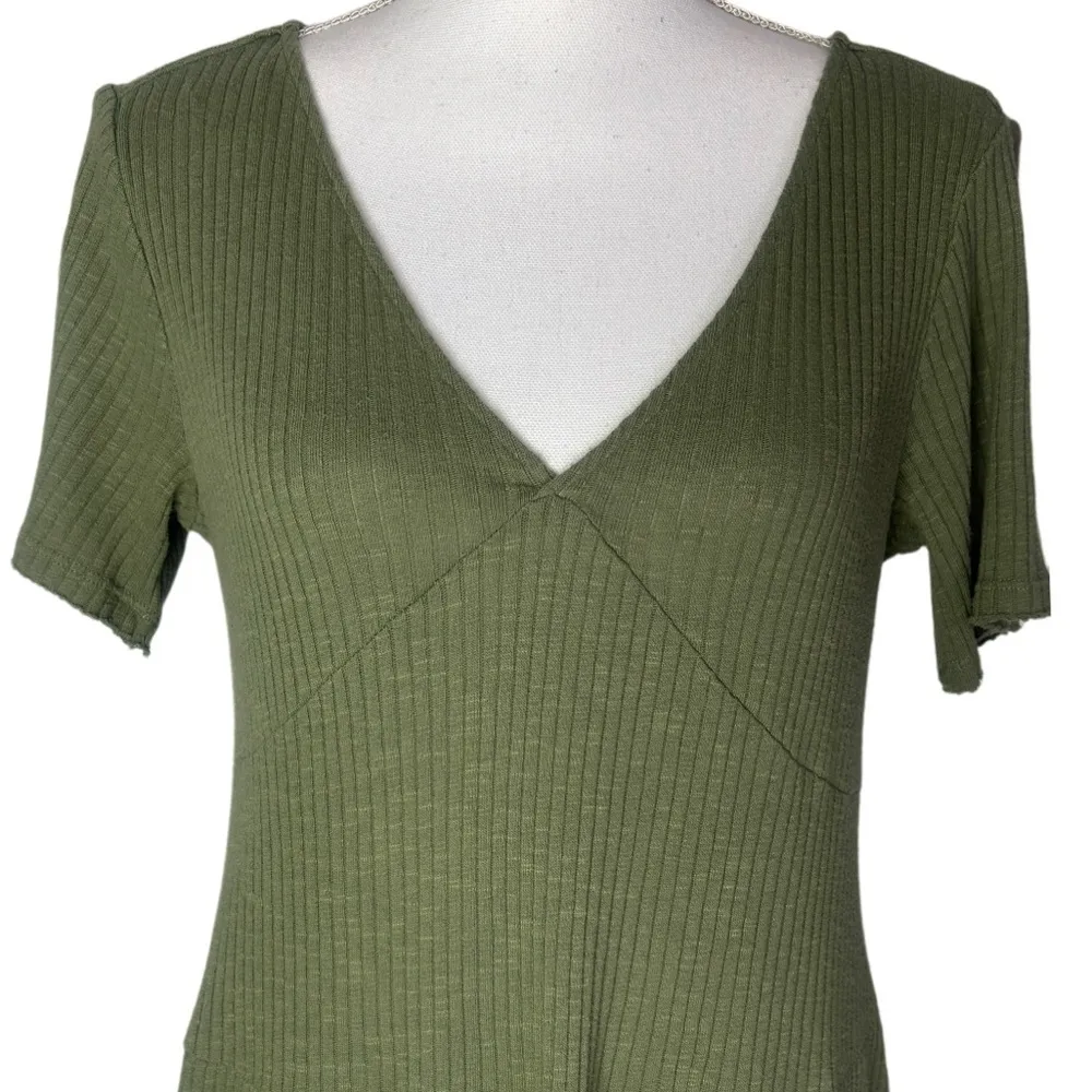 GB Olive Green V-Neck Back Tie Short Sleeve Mini Fit & Flare Dress - Image 5