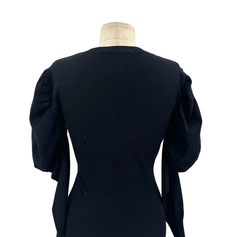 Karen‎ Millen Embellished Puff-Sleeve Sweater Black Floral Size Medium - Image 8