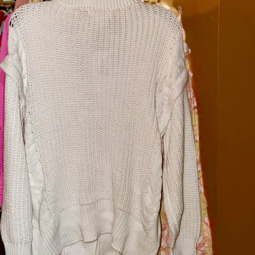 For The Republic Off-White Button-Up Knit Cardigan V-Neck Long Sleeve Sz S NWT - Image 9