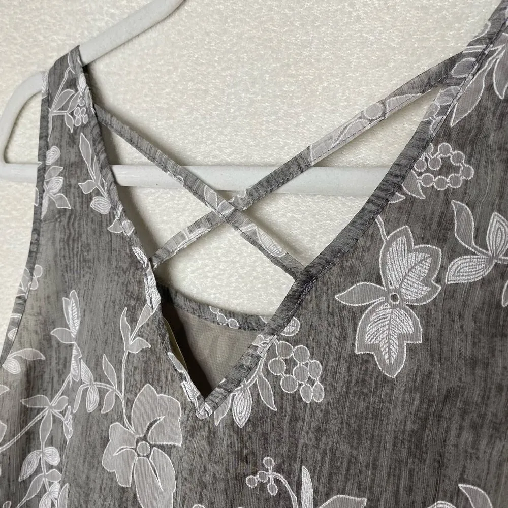 Entro Floral Sleeveless Tiered Peplum Tank Top Gray Small Layered Criss-Cross - Image 11